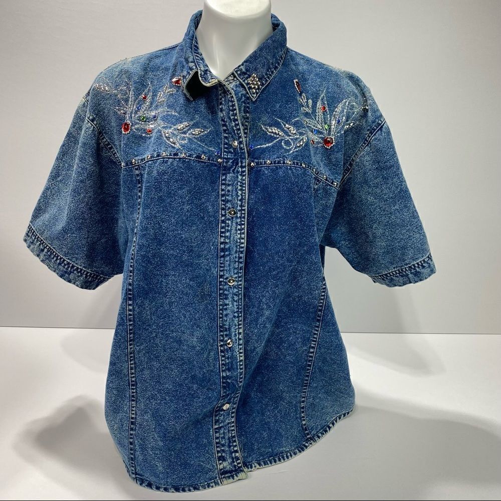 Vintage 80's Pretty Bleu Brand Jean Shirt Embellished L
